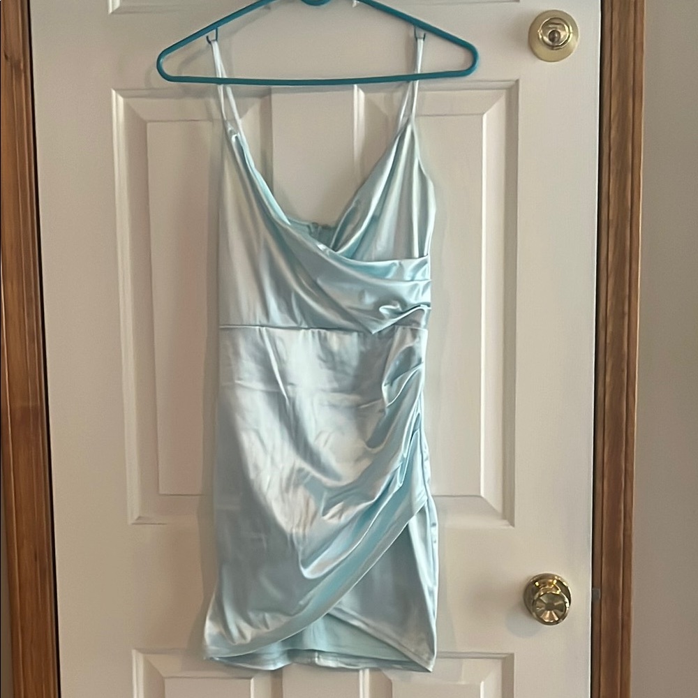 Windsor Blue Ruched Slip Mini Dress